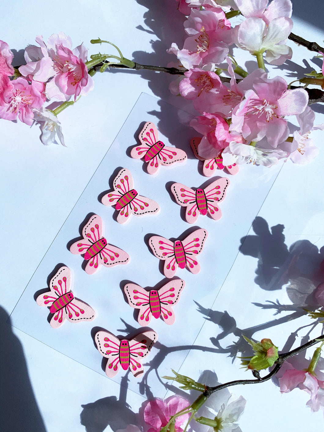 Pink wooden butterfly 9 pack