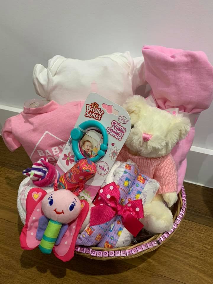 Pink baby girl gift basket