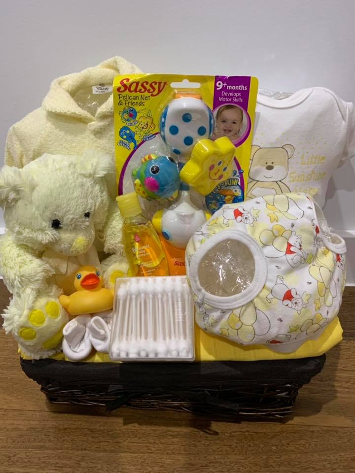 Yellow unisex baby gift basket