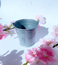 Load image into Gallery viewer, Small tin pale bucket empty pink, purple, grey, green
