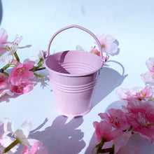 Load image into Gallery viewer, Small tin pale bucket empty pink, purple, grey, green
