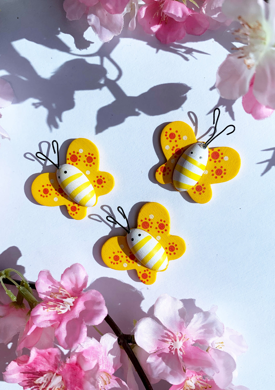 Yellow wooden butterfly 3 pack