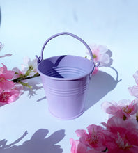 Load image into Gallery viewer, Small tin pale bucket empty pink, purple, grey, green
