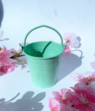 Load image into Gallery viewer, Small tin pale bucket empty pink, purple, grey, green
